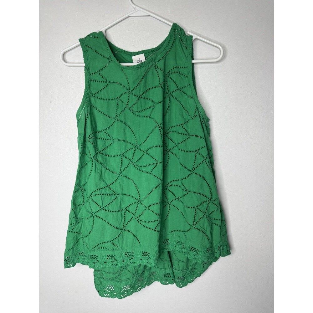 Cabi Gemma Eyelet Tank Top Kelly Green Womens Small Sleeveless
